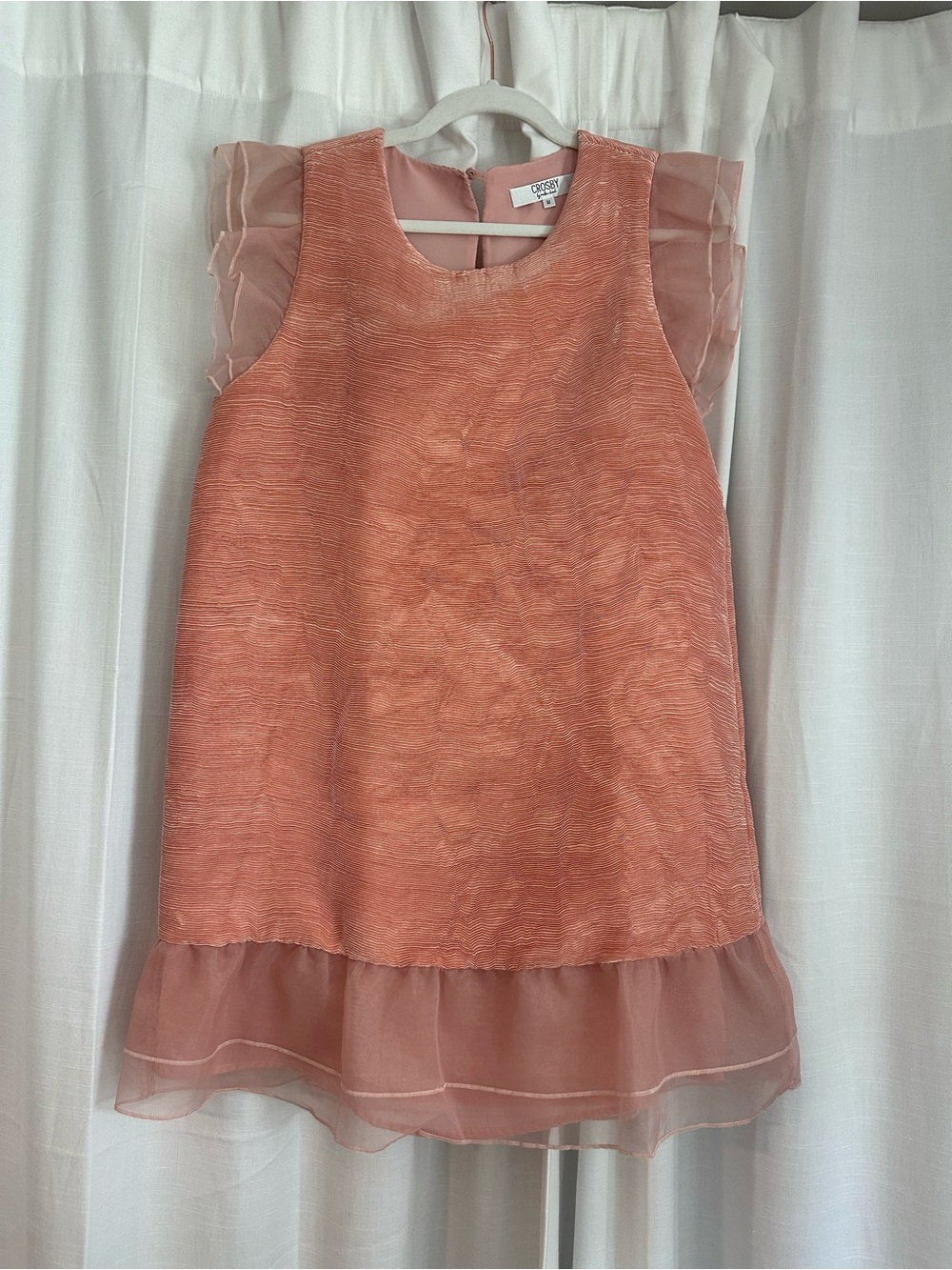 CROSBY by Mollie Burch Coral Pink Organza-Trim Girls Dress
